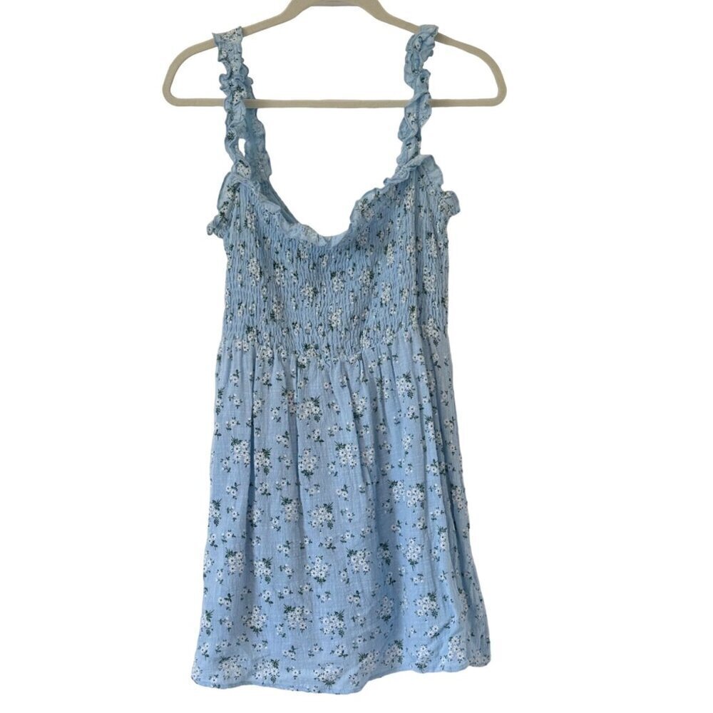 Lush Blue Floral Cotton Mini Dress Medium